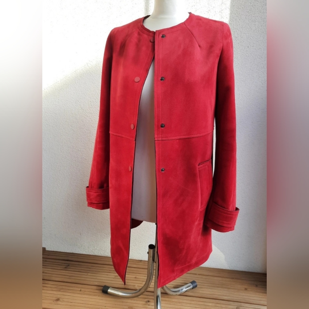 Zara Red Faux Suede Overcoat Hip Length